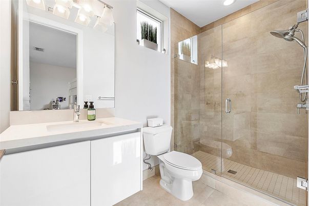 Bathroom, Glass Shower, Interior, Recessed Lighting