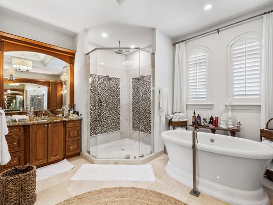 Bathroom, Dual Sink Vanities, Free Standing Baths, Glass Shower, Interior, Recessed Lighting