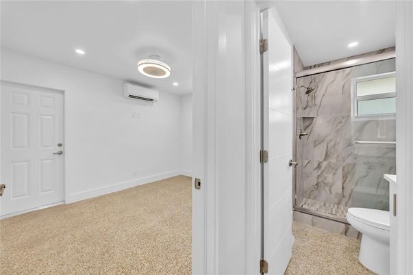 Bathroom, Glass Shower, Interior, Marble Walls, Recessed Lighting