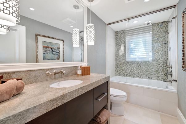 Bathroom, Glass Shower, Interior, Pendant Lights, Recessed Lighting