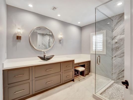 Bathroom, Glass Shower, Interior, Recessed Lighting