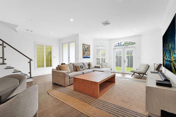 Interior, Living room, Recessed Lighting, Wood Texture Flooring