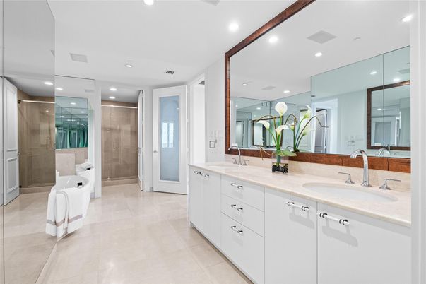 Bathroom, Dual Sink Vanities, Glass Shower, Interior, Recessed Lighting