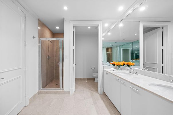 Bathroom, Dual Sink Vanities, Glass Shower, Interior, Recessed Lighting