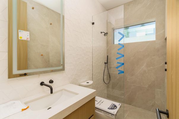 Empty room, Interior, Recessed Lighting, Water, Wood Texture Flooring