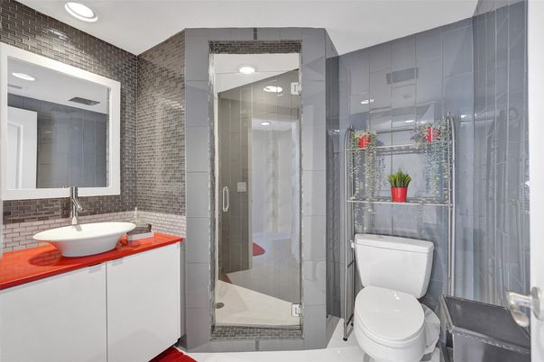 Bathroom, Glass Shower, Interior, Recessed Lighting