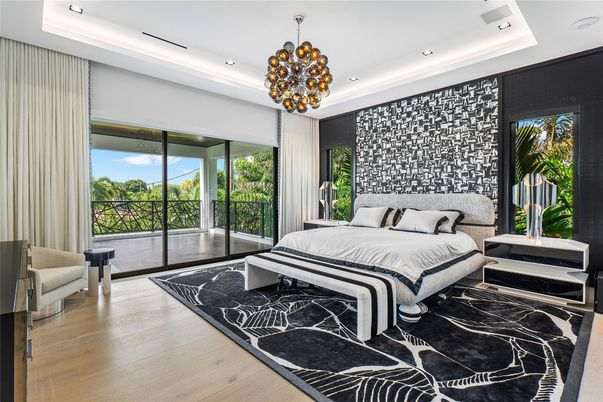 Bedroom, Interior, Pendant Lights, Recessed Lighting, Wood Texture Flooring
