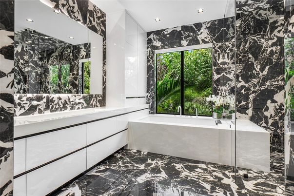 Bathroom, Interior, Marble, Marble Walls, Recessed Lighting