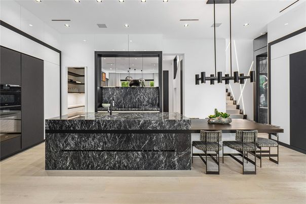 Dining room, Interior, Pendant Lights, Recessed Lighting, Wood Texture Flooring