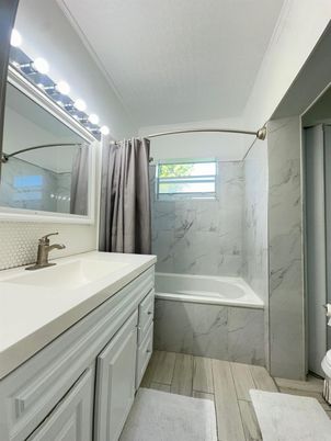 Bathroom, Interior, Marble Walls, Wood Texture Flooring