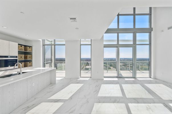 Empty room, Interior, Kitchen, Marble, Recessed Lighting, Water