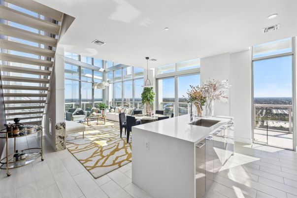 Interior, Kitchen, Living room, Pendant Lights, Recessed Lighting, Wood Texture Flooring