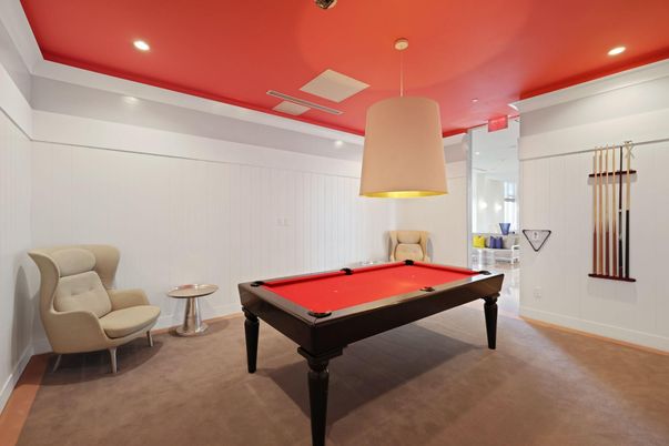 Billiard Table, Game Room, Interior, Pendant Lights, Recessed Lighting