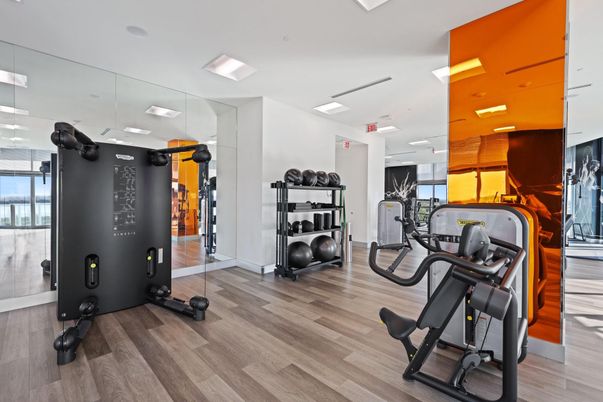 Fitness Equipment, Interior, Recessed Lighting, Wood Texture Flooring