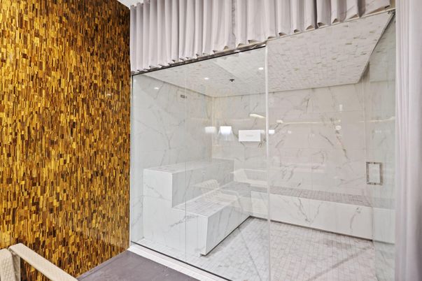 Bathroom, Glass Shower, Interior, Marble Walls
