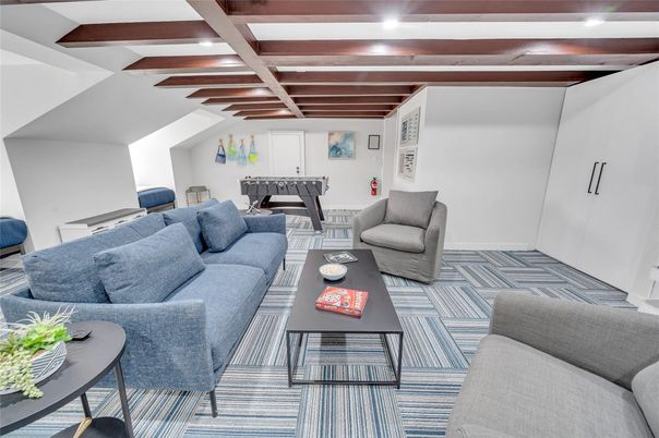 Game Room, Interior, Living room, Recessed Lighting, Wooden Beams