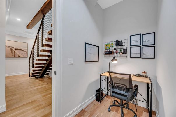 Home Office, Interior, Recessed Lighting, Wood Texture Flooring