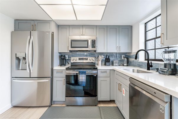 Interior, Kitchen, Stainless Steel Appliances, Wood Texture Flooring