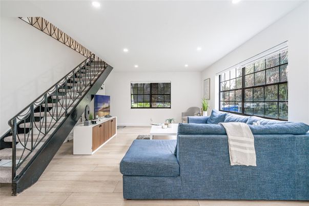 Interior, Living room, Recessed Lighting, Wood Texture Flooring