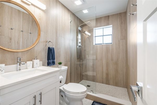 Bathroom, Glass Shower, Interior, Recessed Lighting