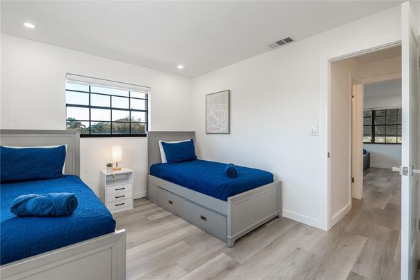 Bedroom, Interior, Recessed Lighting, Wood Texture Flooring