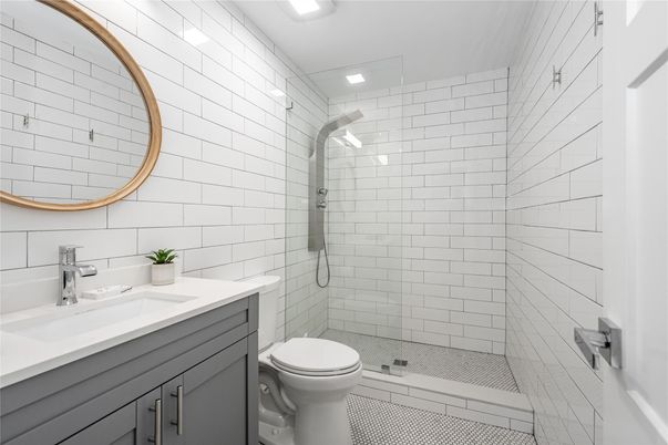 Bathroom, Glass Shower, Interior, Recessed Lighting