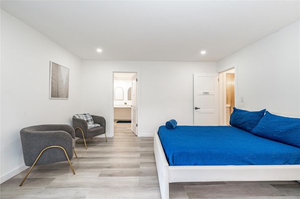 Bedroom, Interior, Recessed Lighting, Wood Texture Flooring