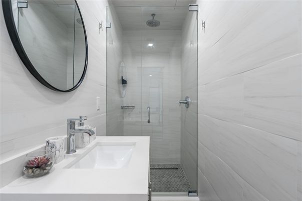Bathroom, Glass Shower, Interior, Recessed Lighting