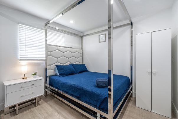 Bedroom, Interior, Recessed Lighting, Wood Texture Flooring