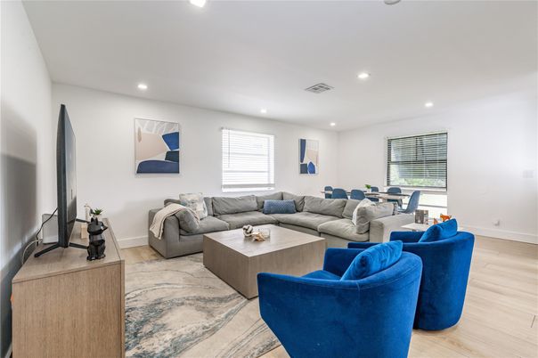 Interior, Living room, Recessed Lighting, Wood Texture Flooring