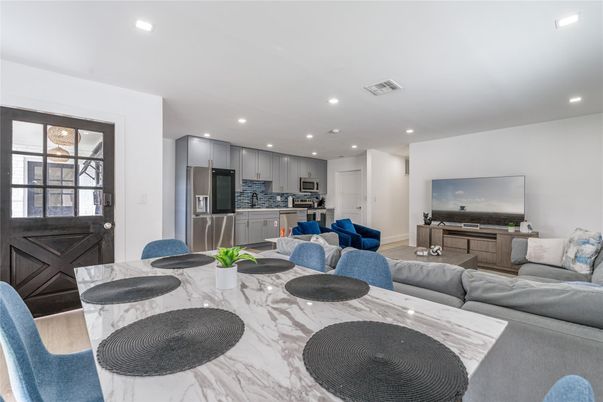 Dining room, Interior, Kitchen, Living room, Recessed Lighting, Stainless Steel Appliances