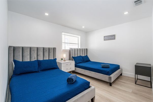 Bedroom, Interior, Recessed Lighting, Wood Texture Flooring