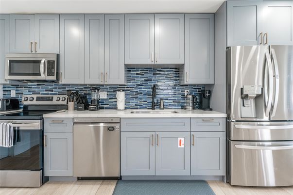 Interior, Kitchen, Stainless Steel Appliances, Wood Texture Flooring