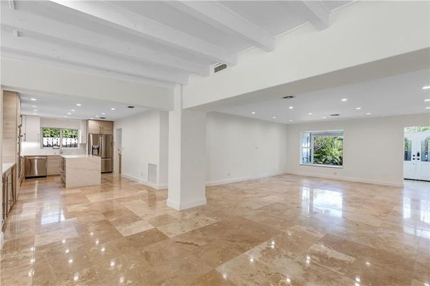 Empty room, Interior, Kitchen, Recessed Lighting, Stainless Steel Appliances