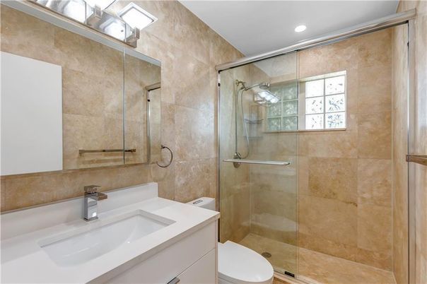 Bathroom, Glass Shower, Interior, Recessed Lighting