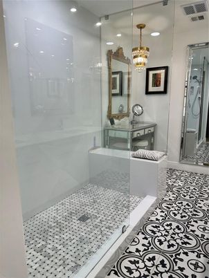 Bathroom, Glass Shower, Interior, Recessed Lighting