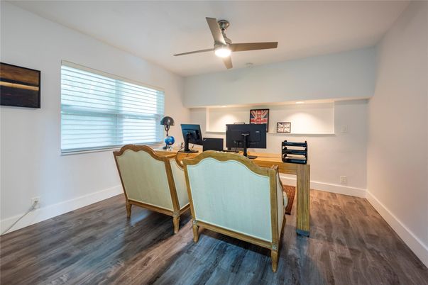 Home Office, Interior, Recessed Lighting, Wood Texture Flooring
