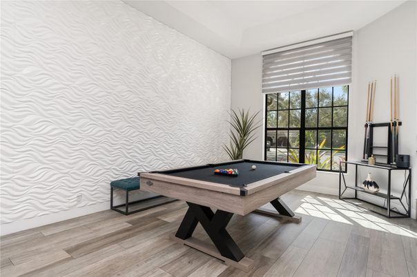 Billiard Table, Game Room, Interior, Wood Texture Flooring