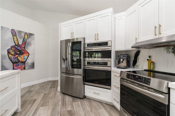 Interior, Kitchen, Stainless Steel Appliances, Wood Texture Flooring