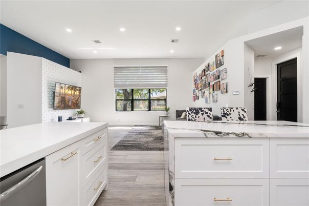Interior, Kitchen, Recessed Lighting, Wood Texture Flooring