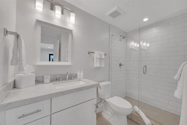 Bathroom, Glass Shower, Interior, Recessed Lighting