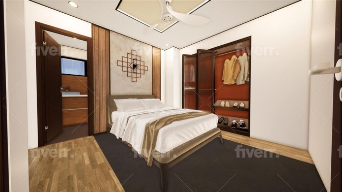 Bedroom, Interior, Recessed Lighting, Wood Texture Flooring