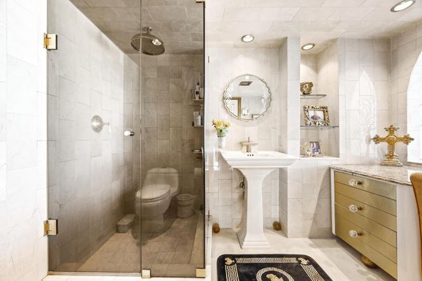 Bathroom, Glass Shower, Interior, Recessed Lighting