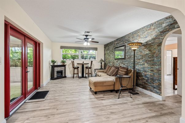 Interior, Stone Walls, Wood Texture Flooring