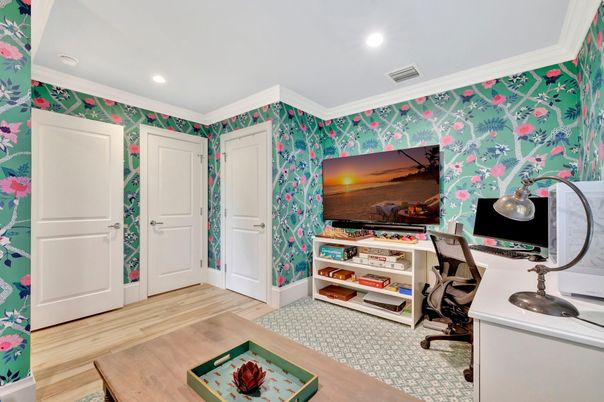 Home Office, Interior, Recessed Lighting, Wood Texture Flooring