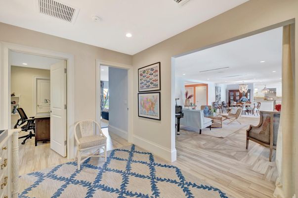 Dining room, Interior, Living room, Recessed Lighting, Wood Texture Flooring