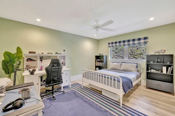 Bedroom, Home Office, Interior, Recessed Lighting, Wood Texture Flooring