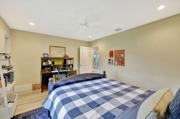 Bedroom, Home Office, Interior, Recessed Lighting, Wood Texture Flooring