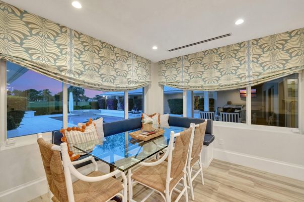 Dining room, Interior, Recessed Lighting, Wood Texture Flooring