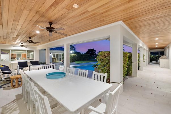 Exterior, Pool, Recessed Lighting, Wooden Ceilings